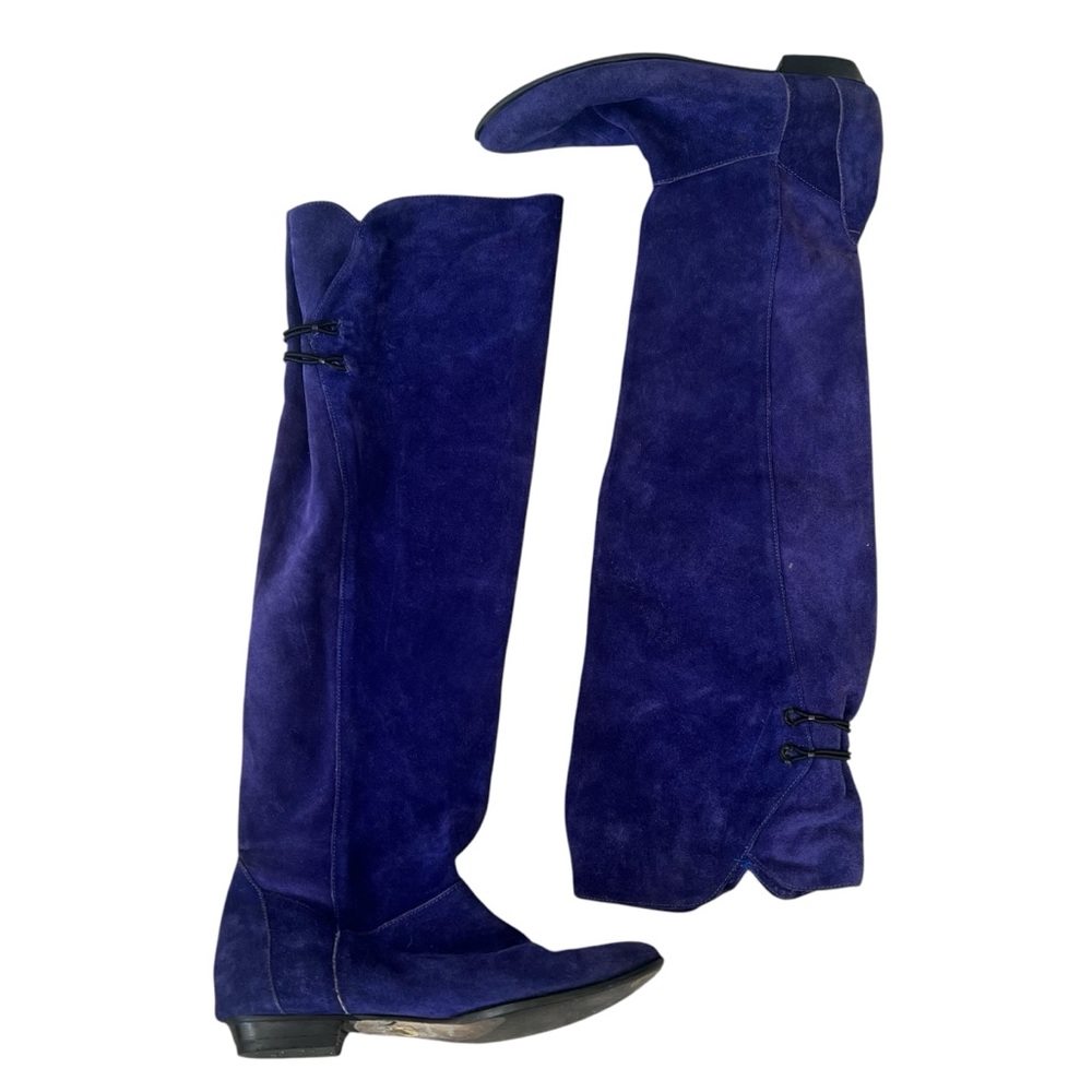 Vintage Cobalt Blue Suede Knee High Slouchy Boots Sz 7.5